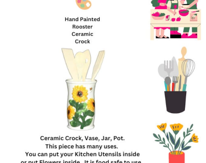 Sunflower Utensil Holder Jar, Ceramic Vase