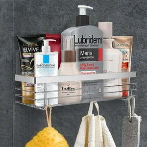 Bathroom Shower Caddy Organiser Bathroom Storage Basket Shower Caddy  Adhesive Wall Mounted Bathroom Shelf Stainless Steel Hanging Shelving 