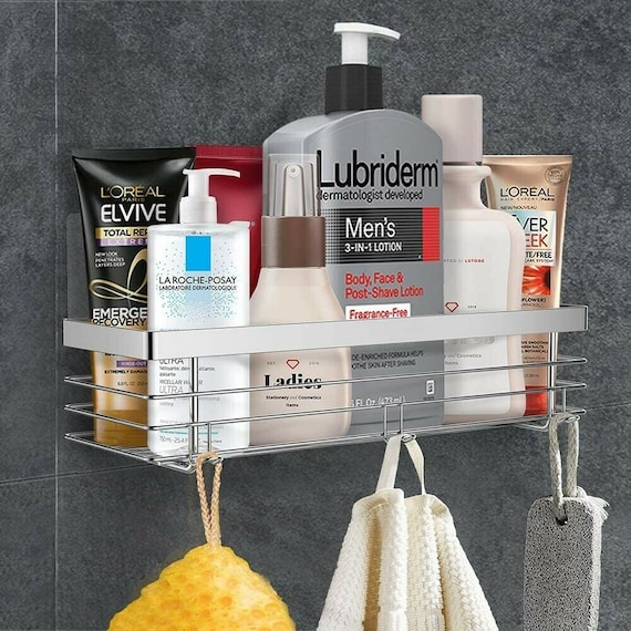 Shower Caddy Bathroom Organizer Shelf: Adhesive Wall Mounted Rack for  Storage - Rustproof Stainless Steel Shower Shelves for Tile Walls (Silver)