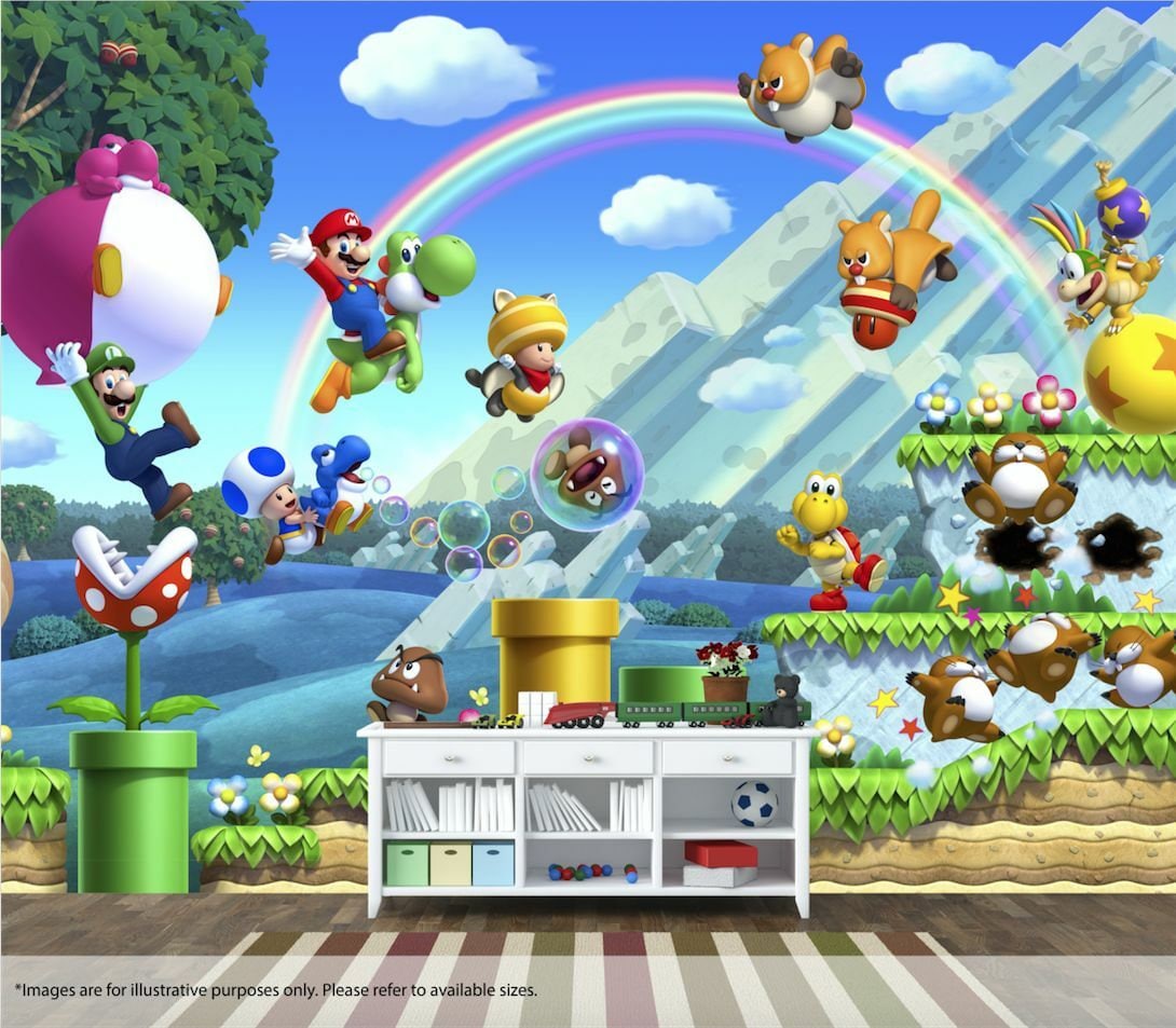 Super Mario Wall Mural Wall Art Quality Pastable Wallpaper Etsy UK