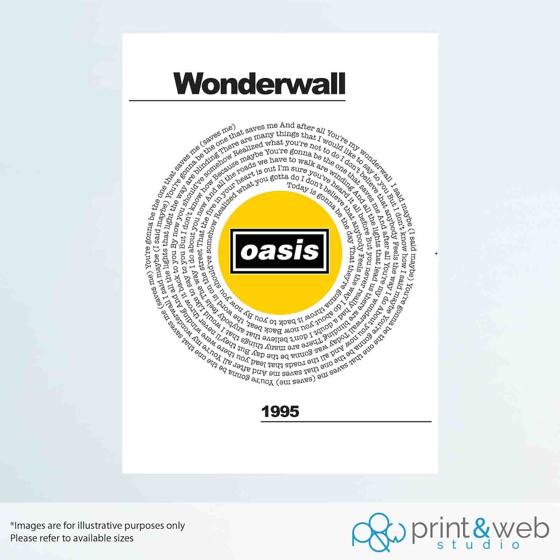 Oasis Wonderwall Lyrics Print Poster Lyric Art | Etsy