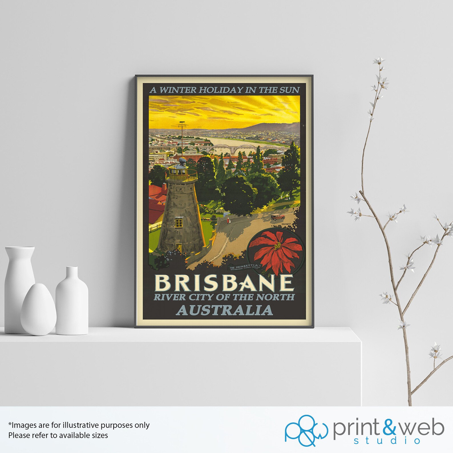 Brisbane Australia Vintage Travel Poster Print Wall Art Home Etsy UK