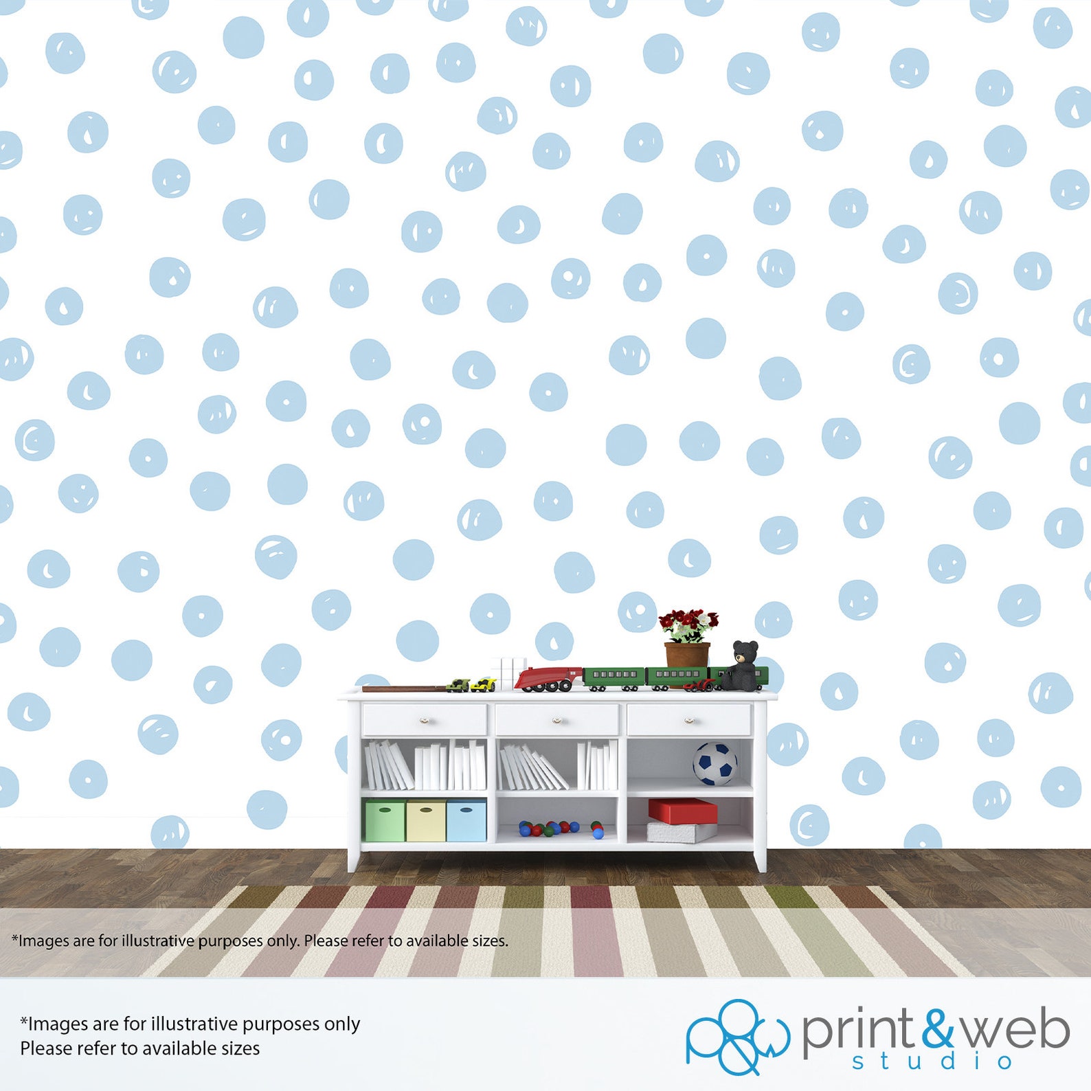 Blue Polka Dot Pattern Wall Mural Wall Art Quality Pastable Etsy UK