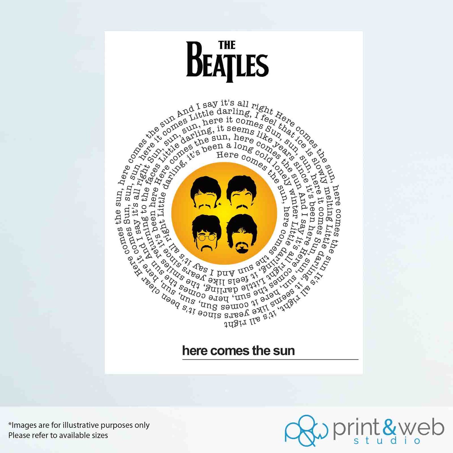 The Beatles Here Comes The Sun Lyrics Print Poster Lyric Art Etsy