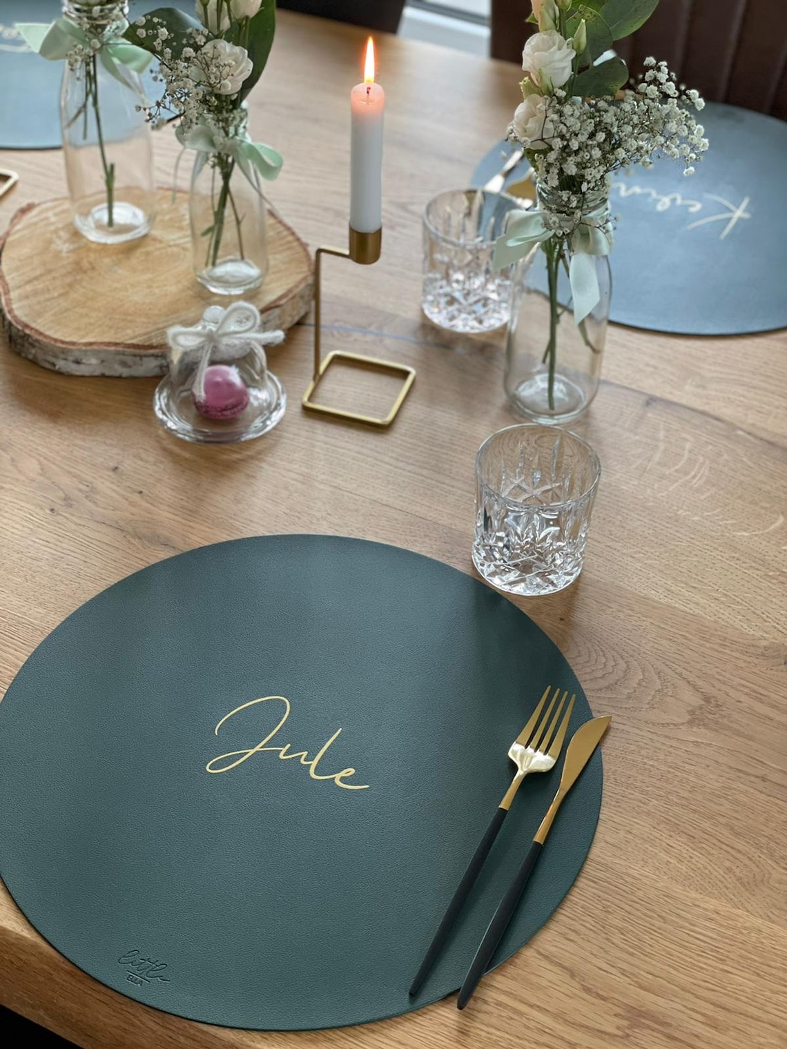 Green placemats square mat personalized washable Etsy