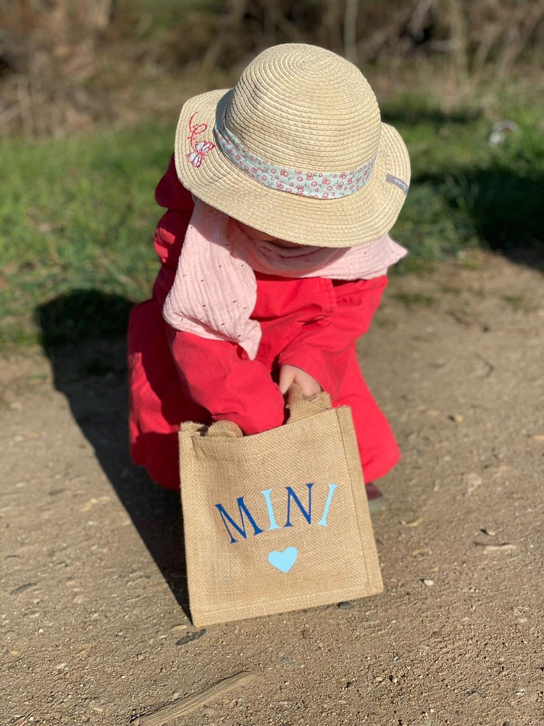 Mini, Kinder Jutetasche, Shopper, Jutetasche, Personalisierte Jute Tasche, Tragetasche 画像 5