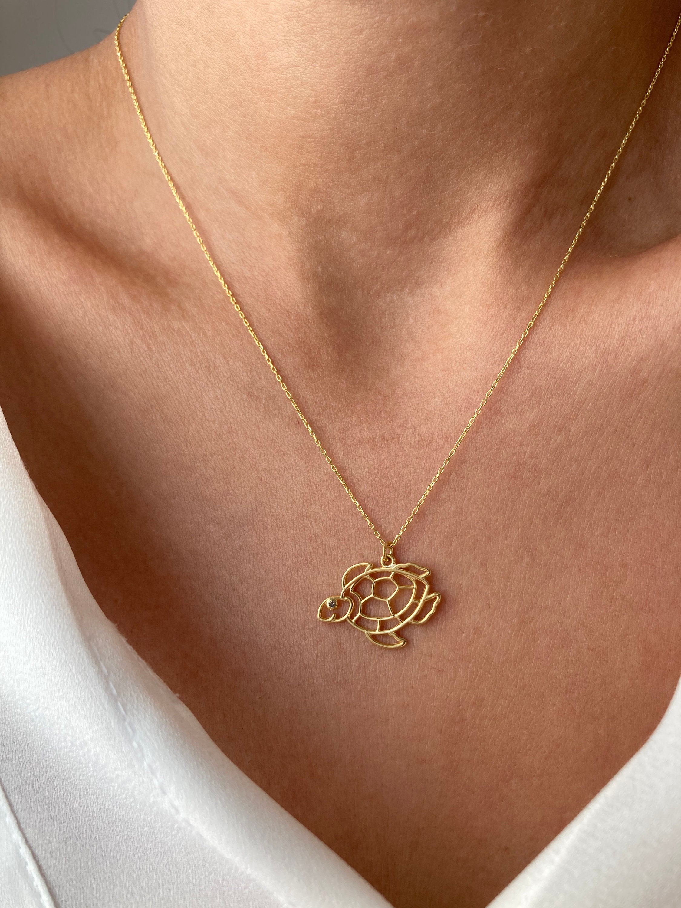 14K Gold Turtle Necklace Tortoise With 