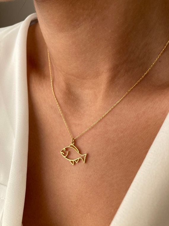 14K Gold Plated Fish Necklace Animal 