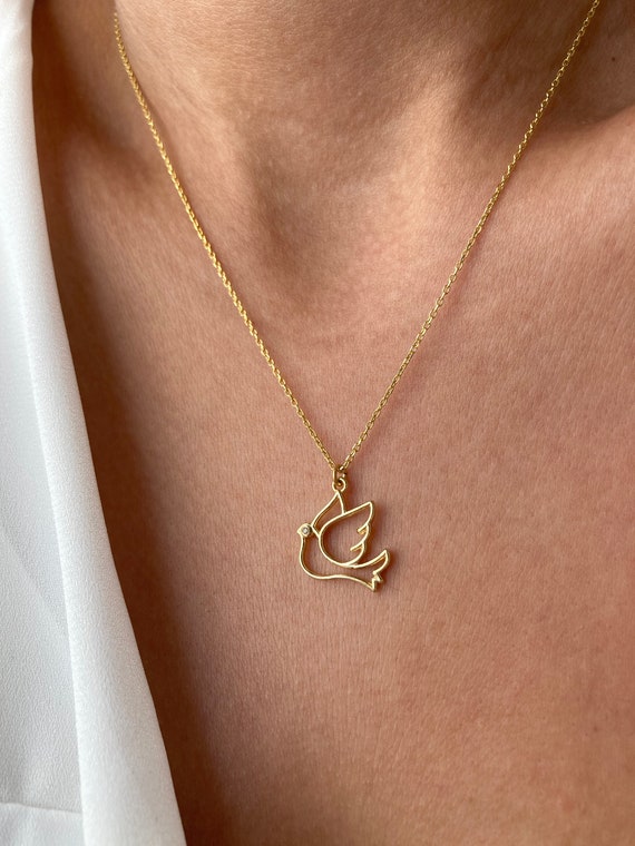 14K Gold Pigeon Necklace Dove Necklace 
