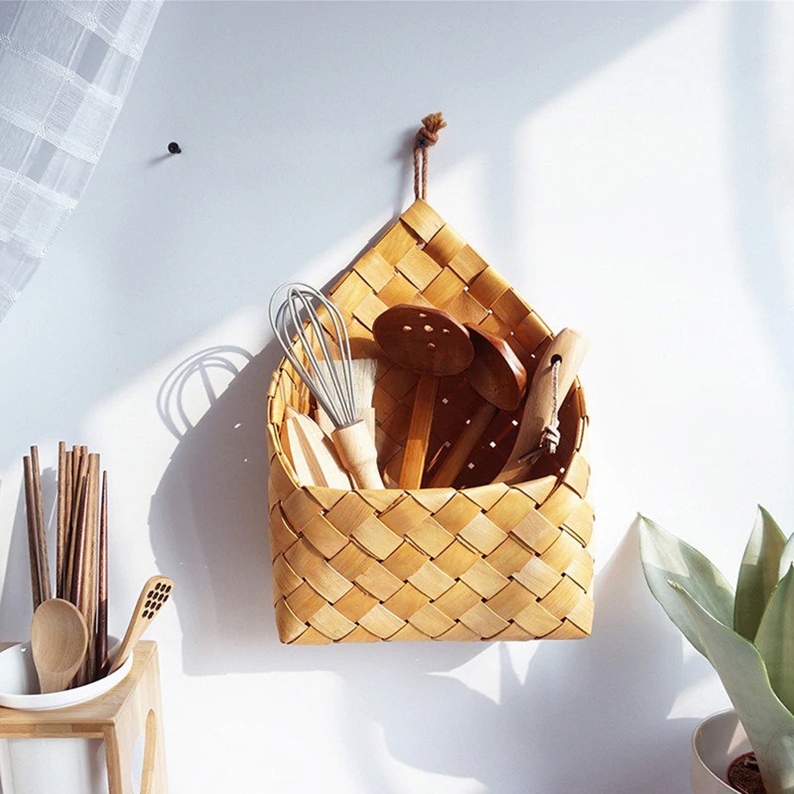 Handmade Wooden Chips Woven Storage BasketKitchen Debris Etsy