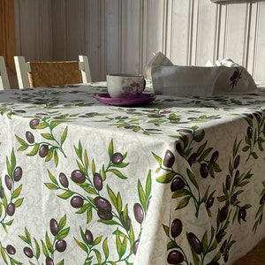 Linen Handmade Rectangle Tablecloth, olive design, spring multicolored tablecloth, gift for her