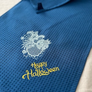 Halloween kitchen towels. waffle embroidered Happy Halloween guest towels, Halloween decor for party