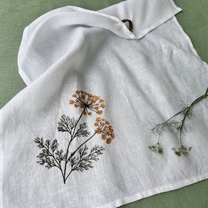 Linen Tea towels, Kitchen linen embroidered towels, vegetables embroidery guest towels, gift for her, hand and dish towels