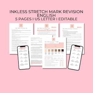 Editable Inkless Stretch Mark Revision Forms in English with Textable Aftercare, Intake, Consent, Precare, Aftercare, and FAQs, PMUA045T BP