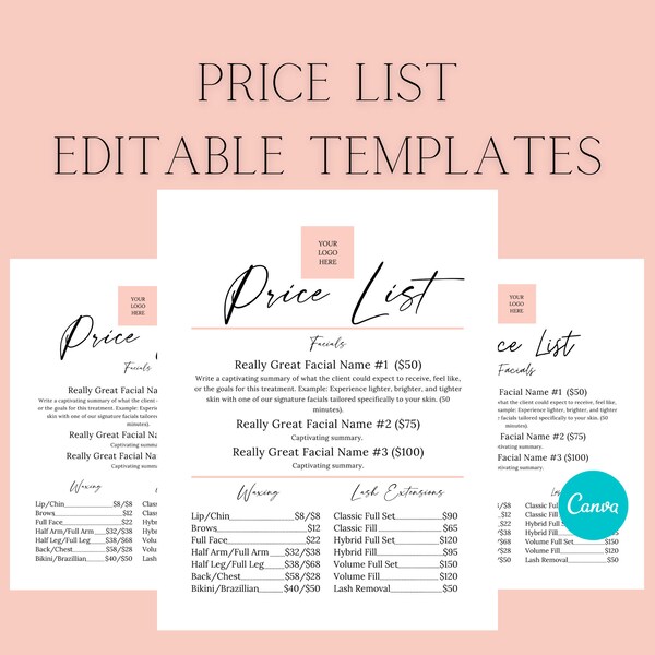 Esthetician Service Menu Template Etsy Esthetician Service Menu Template Etsy