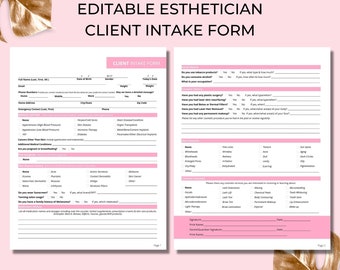 Client Intake Form, 2 Page, DIY Editable Printable Canva Template, Facial Consultation, Client Questionnaire Form, Esthetician CIF014T