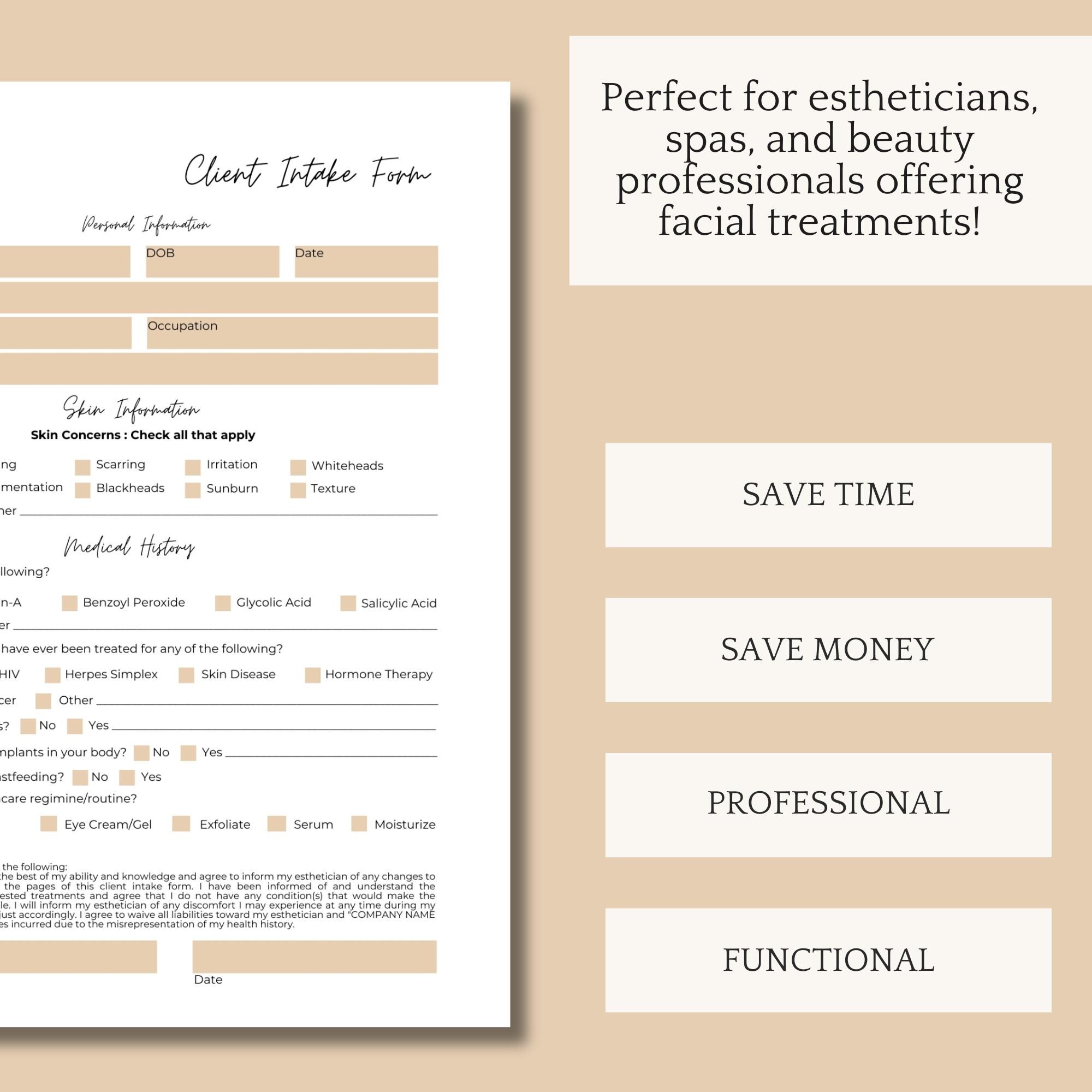 Esthetician Client Intake Form Template (editable in Canva) - Etsy