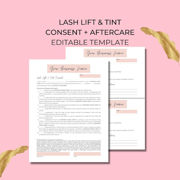 Lash Lift & Tint Consent Form with Patch Test, DIY Editable Printable Canva Template, 2 Page, Esthetician Form, Eyelash Lift, Eyelash Tint