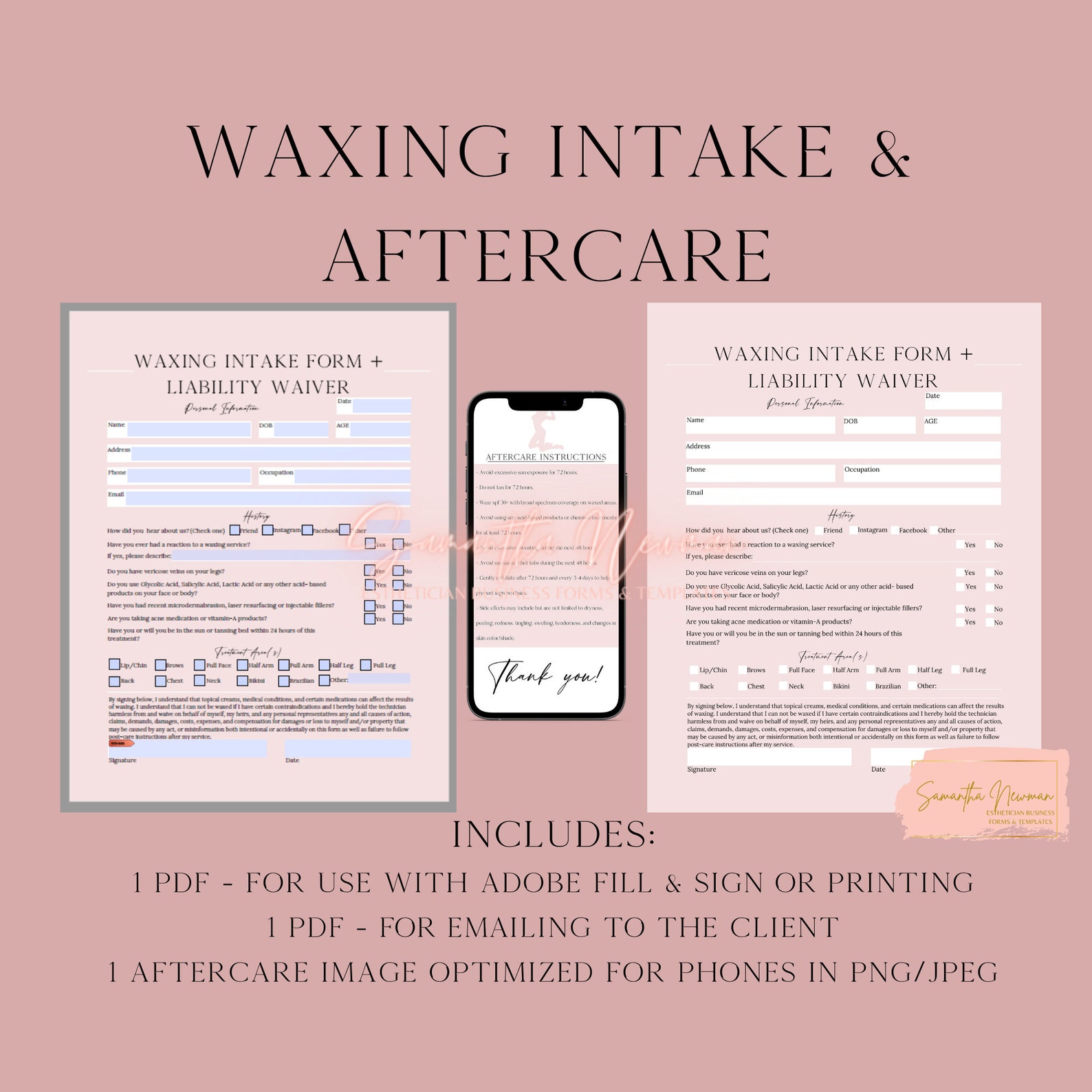 Fillable Waxing Intake Form and Textable Aftercare Image Etsy
