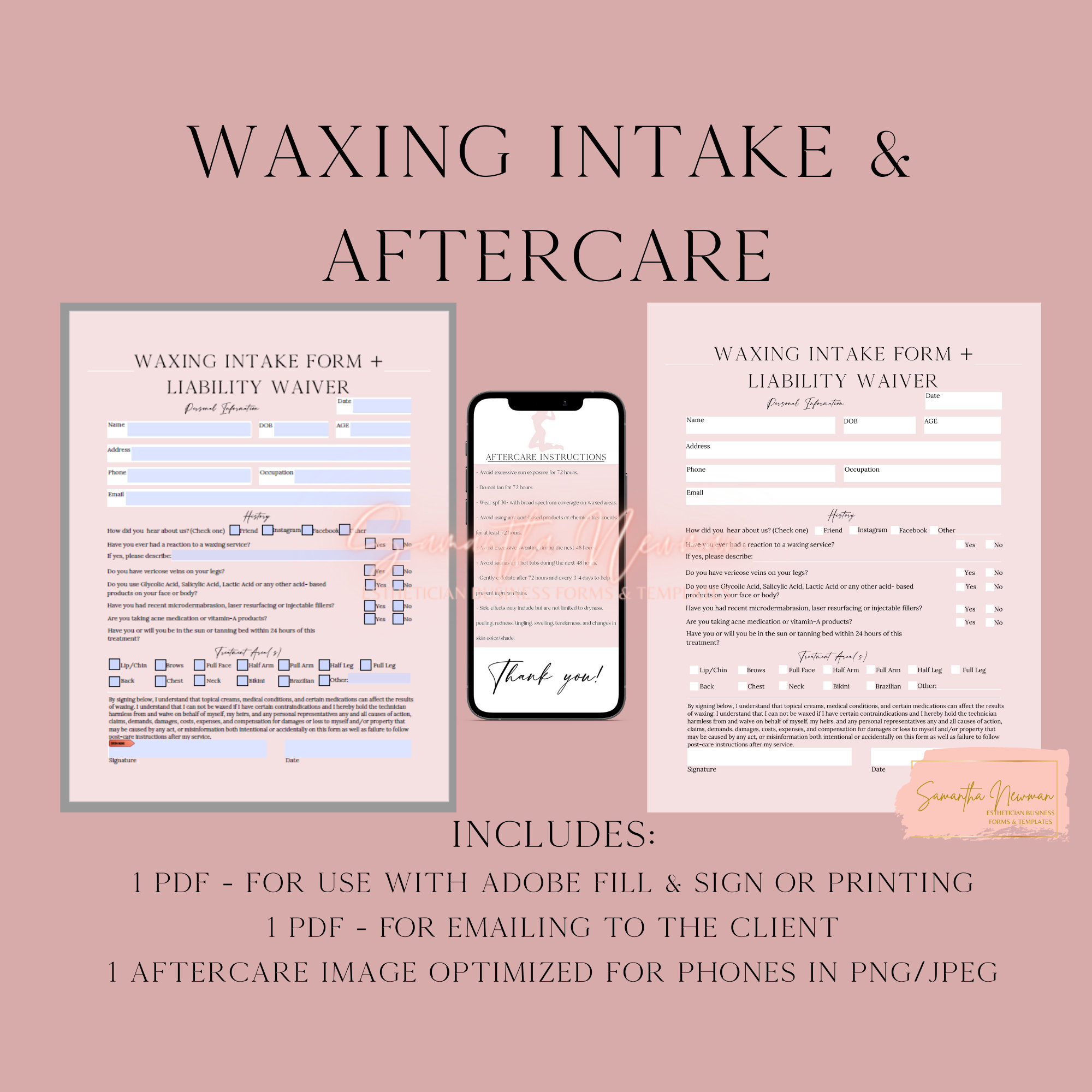 Fillable Waxing Intake Form and Textable Aftercare Image Etsy