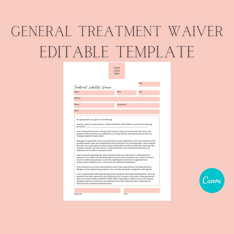 Editable General Treatment Consent Waiver Esthetician Etsy