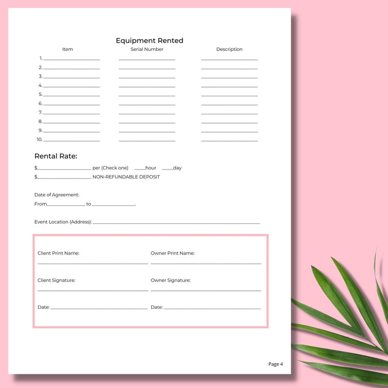 Editable Flower Wall Rental Contract Agreement I 4 Page Canva Etsy