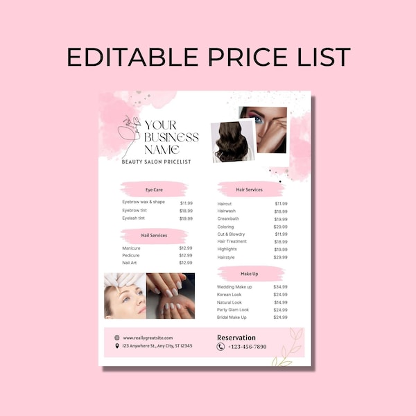 Editable Esthetician Price List Menu Template, Day Spa Price List Menu, Esthetic Service Menu, Salon Service Menu,Digital Download,Printable