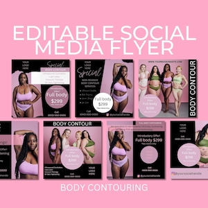 Body Contouring Social Media Flyer, 7 Editable E-Flyer Designs, Body Sculpting Ad, Ultrasound Cavitation, Radio Frequency, Vacuum Therapy
