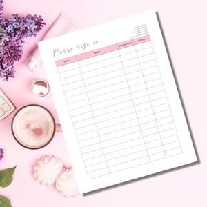 Sign-in Sheet Template, Salon Sign-in Sheet, Printable, Editable