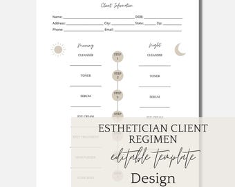 Esthetician Client Regimen Template, Skincare Plan (Editable Canva Template)