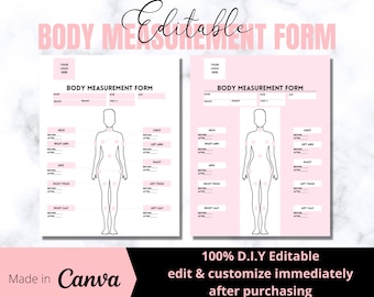 Editable Body Measurement Tracking Form for Body Contouring & Body Sculpting I BM005T