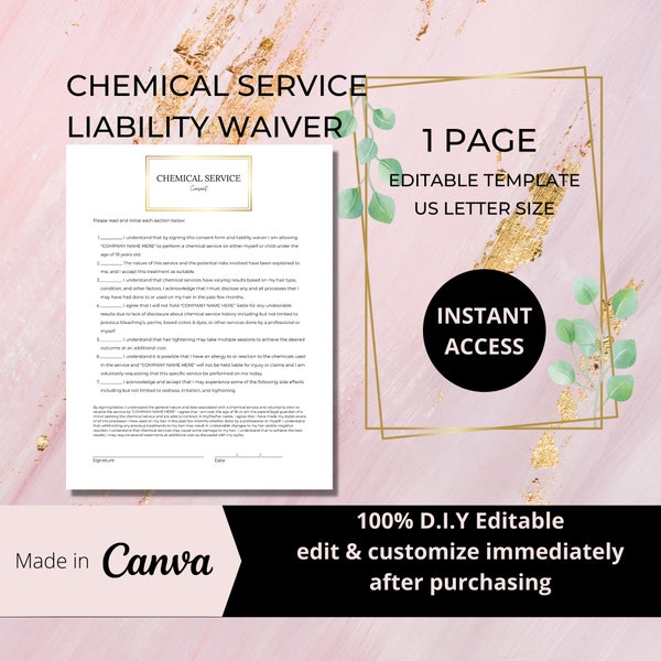 Chemical Service Treatment Consent Liability Form, DIY Editable Printable Canva Template For Hair Stylists, Salon & Spa I Beige I CS003T