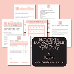 Brow Tint and Brow Lamination Forms, Brow Tint and Lamination Intake, Consent, Pre-care and Aftercare Bundle, Esthetician Forms, Editable