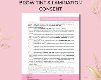 Brow Tint Lamination Consent Form, Editable Esthetician Template (Canva, Printable)