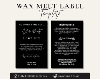 Wax Melt Label Template, Editable Clamshell Packaging Design, Candle Business Template, Printable Label, DIY Branding