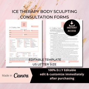 Editable Ice Therapy Body Sculpting Consultation Forms, Ice Body Contouring, Thermogenesis, Intake Form with Waiver and Consent, Cryotherapy