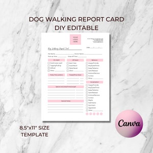 Informe de paseador de perros editable, plantilla de Canva para cuidador de perros, formulario para cuidador profesional de perros, formulario para cuidador de mascotas y perros