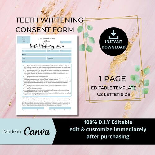 Editable Teeth Whitening Consent Form I Tooth Whitening Form I Etsy