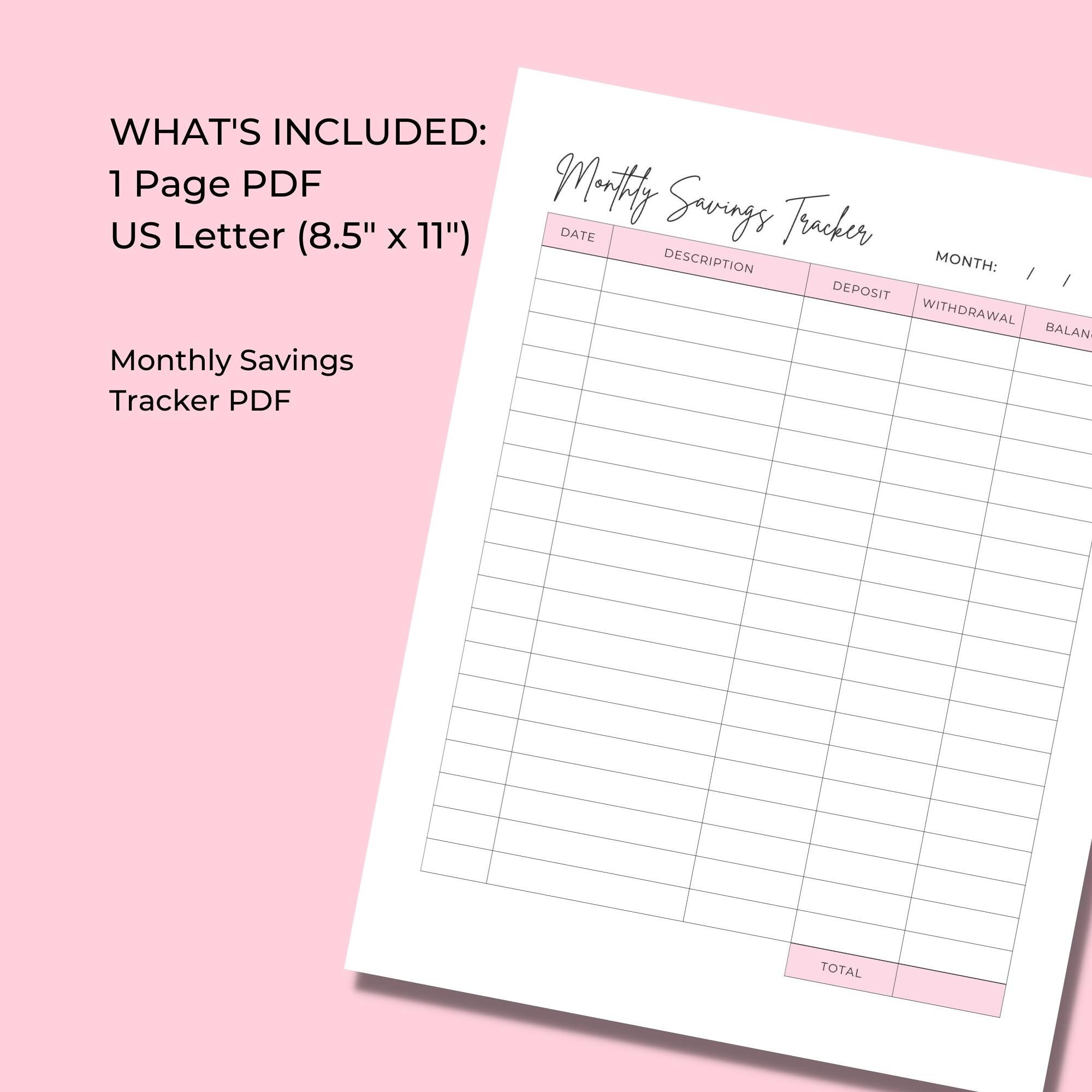 Monthly Savings Tracker Printable Savings Account Sheet - Etsy