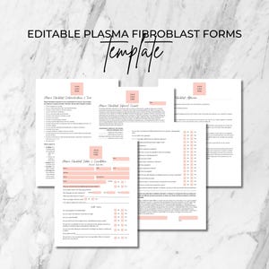 Zgoda na przyjęcie fibroblastów plazmowych, opieka pooperacyjna, edytowalne DIY, do wydrukowania, szablon Canva, zaawansowana estetyka, konsultacja dotycząca pióra plazmowego, PFB001T