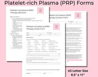 Platelet-rich Plasma PRP Forms, Intake Form, Consent Form, Aftercare, PRP Treatment Forms, DIY Editable Printable Canva Template, Aesthetics