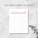 Sign-in Sheet Template, Salon Sign-in Sheet, Printable, Editable ...