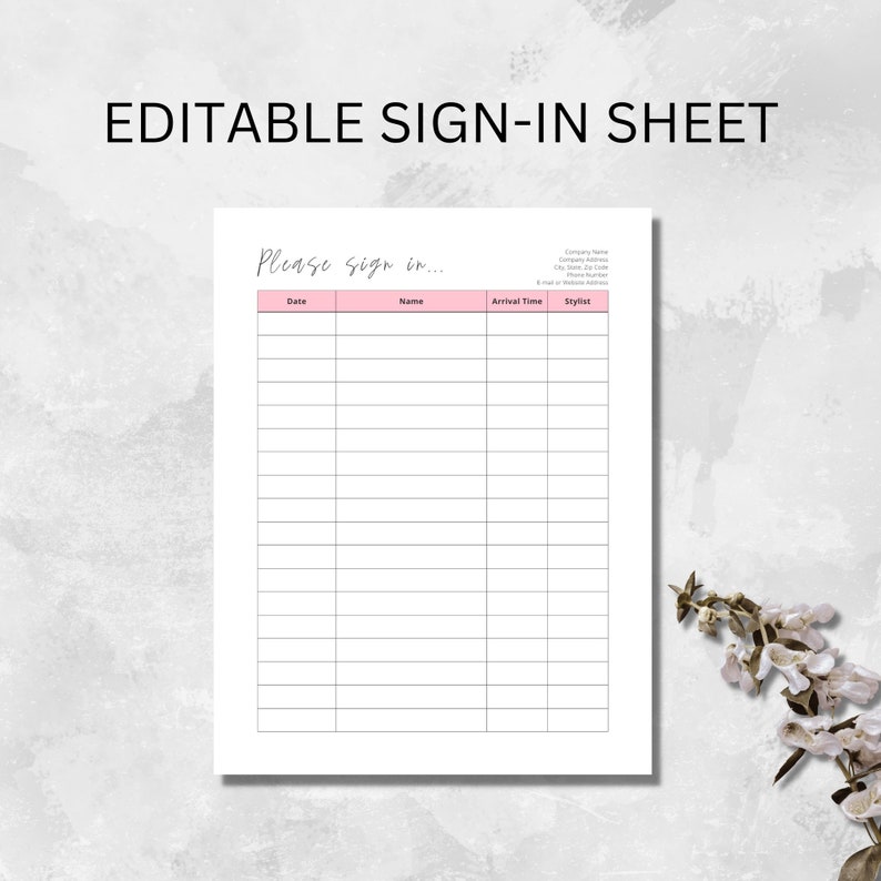 Sign-in Sheet Template Salon Sign-in Sheet Printable - Etsy
