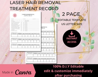 Laser Hair Removal Treatment Record Chart I DIY Editable Printable Canva Template I Pink White I US Letter I Advanced Aesthetics I LHR004T