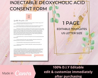 Injectable Deoxycholic Acid Consent Form I DIY Editable Printable 1 Page Canva Template I Advanced Aesthetics Medical Spa Form I BX005T