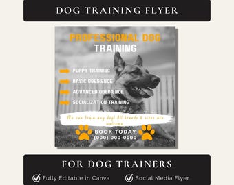 Mall för hundträningsflyer, annons för sociala medier (redigerbar i Canva)