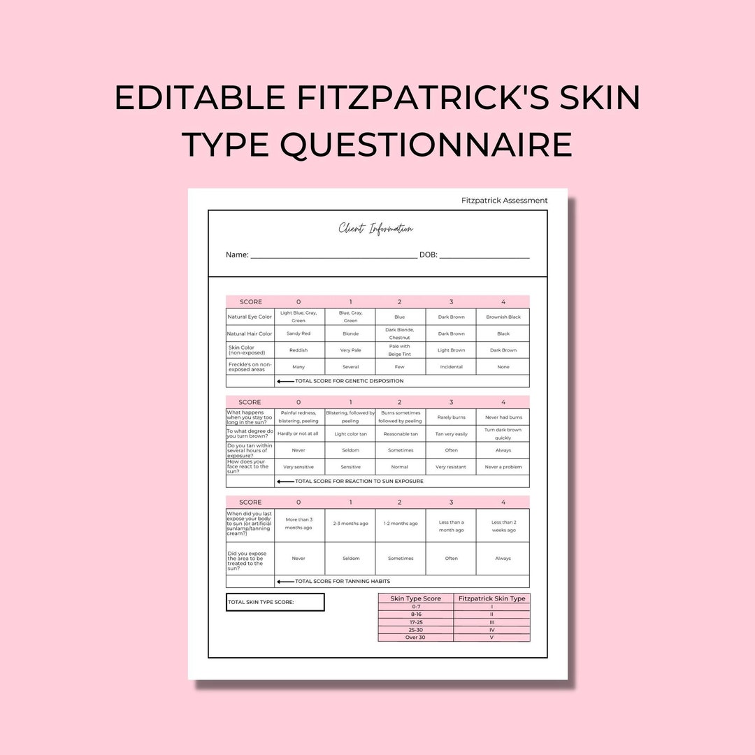 Editable Fitzpatrick Skin Type Questionnaire Template (digital Download ...