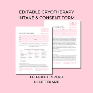 Admisión para crioterapia, consentimiento para crioterapia, plantilla de Canva para imprimir y editar, crioadelgazamiento, crioescultura, modelado del contorno corporal