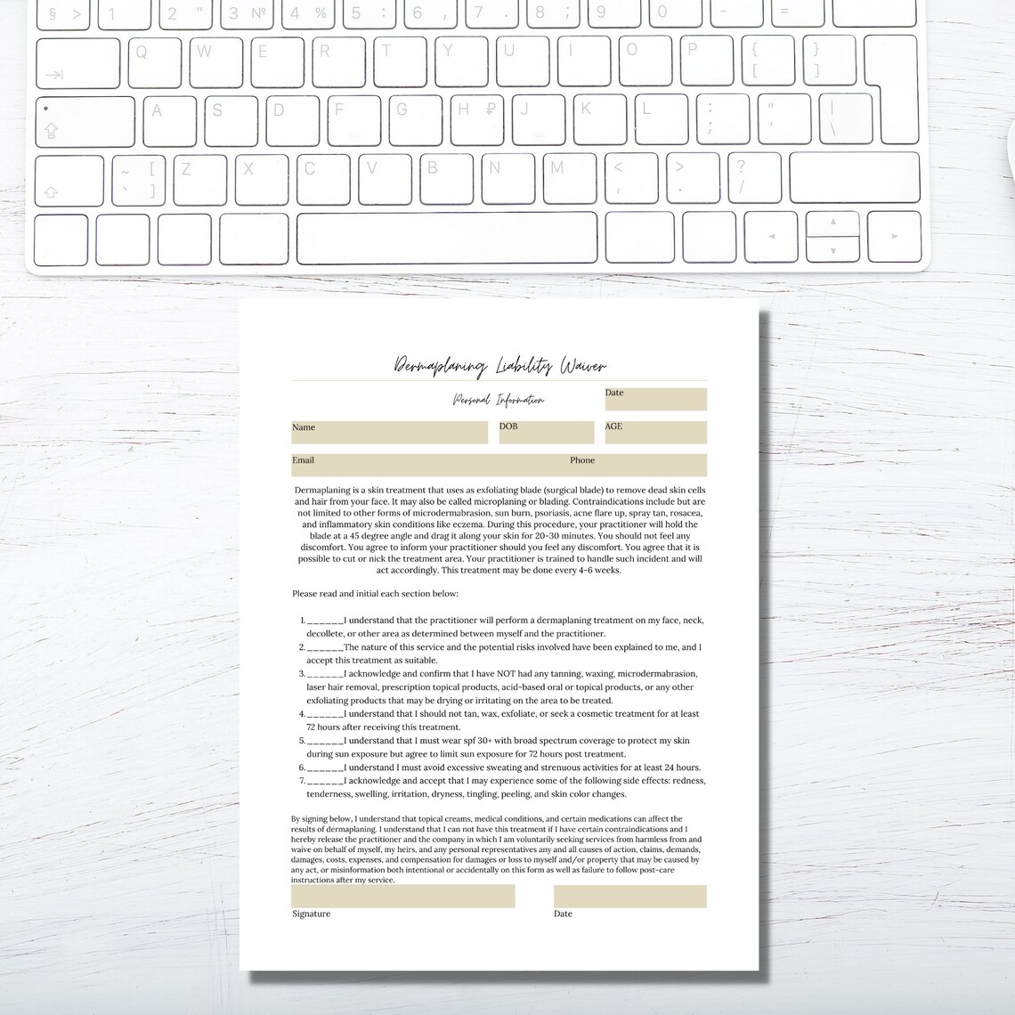 Dermaplaning Liability Waiver Esthetician Form Printable Etsy