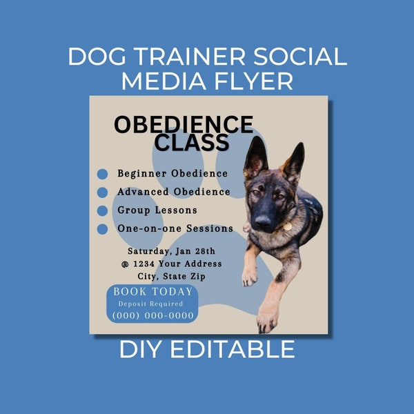 Dog Training Flyer Template, Dog Trainer Flyer, Professional Dog Training Advertisement, Social Media Flyer, K9 Training Program, K9 Flyer